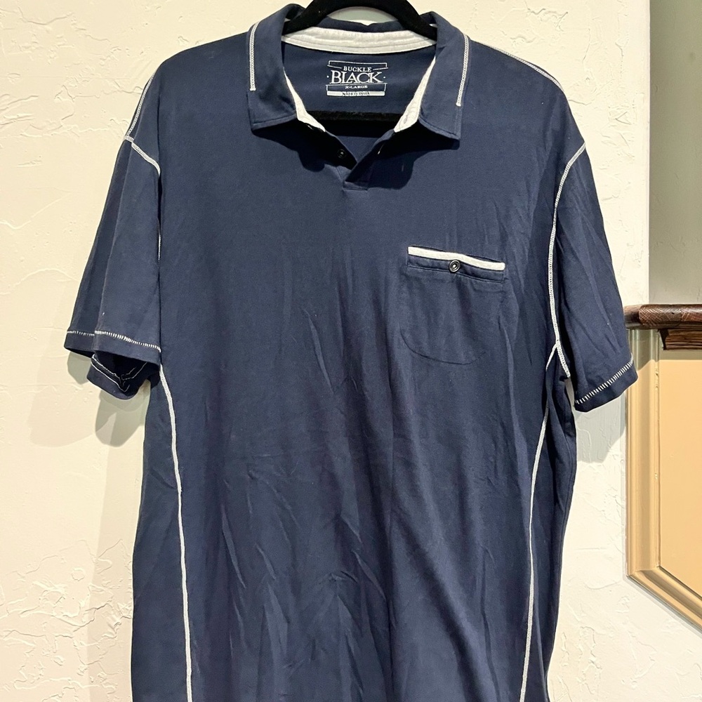 Buckle Men's Polo Shirt - Dark Blue with White Trim